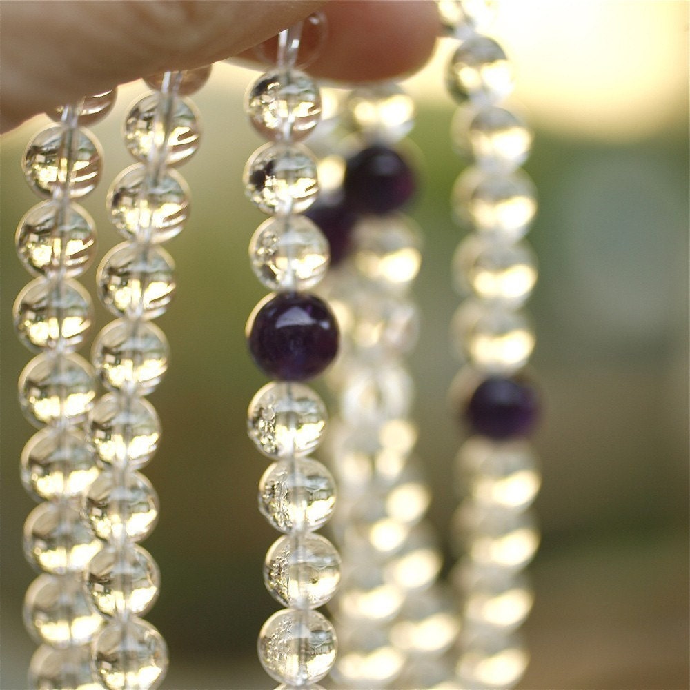 Grade A Quartz Mala Beads with Amethyst - Buddhist Prayer Beads
