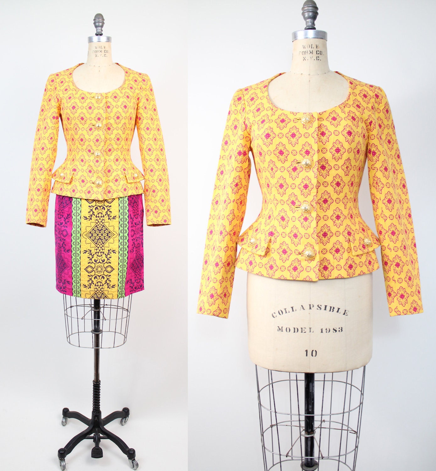 Vintage Christian Lacroix Cotton Jacquard Skirt Suit Set / xxs