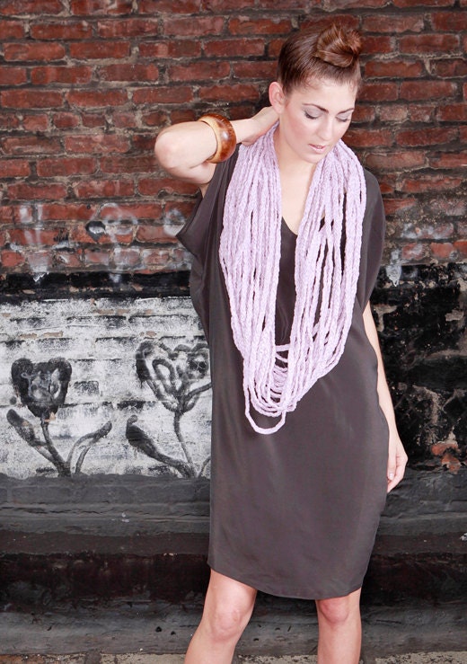 SAMPLE SALE - Spring, Summer Braided Bamboo Circle Scarf in Light Lilac Cotton- Ready to Ship
