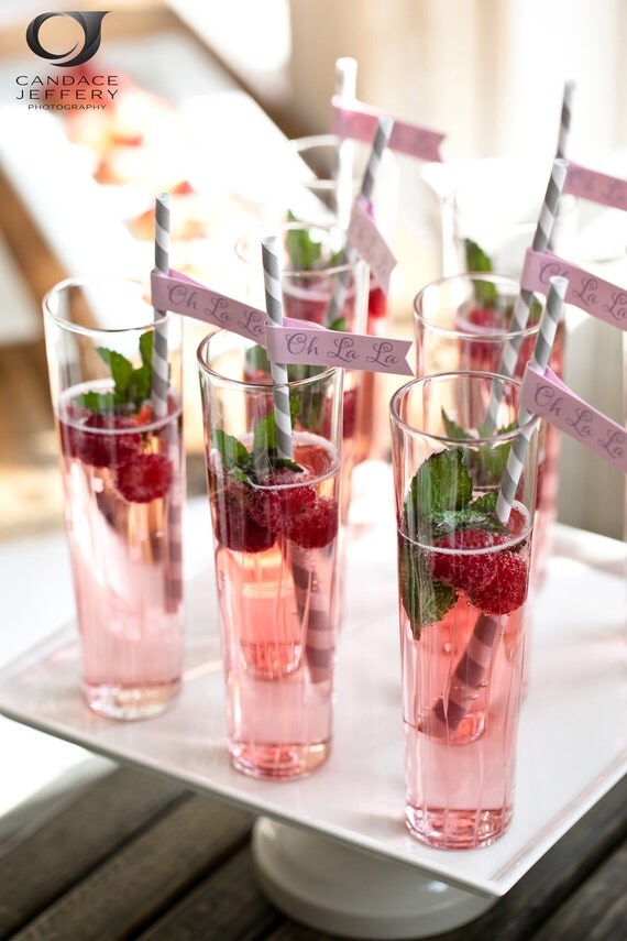 French Paper Drink Straw Flags - Oh La La - Set of 12
