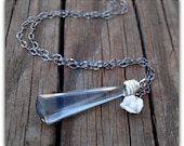 Vintage Lucite Faceted Pendant and Flower Drop Necklace