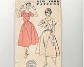 1950s Vintage Sewing Pattern New York 1600 Party Dress Size 14 Bust 32 UNCUT 50s B32