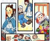 Johnny Gruelle Raggedy Ann & Andy 1X3 Inch Digital Collage Sheet - Microscope Slides...Dominos...Scrapbooks..Cards...Tags