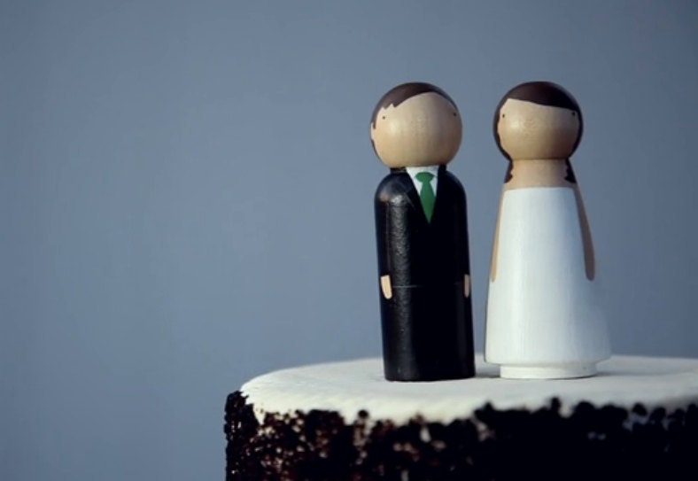 Semi-Custom Personalized Wedding Cake Toppers Bride/Groom Wedding Decor The Original Peg Dolls - Fair Trade wooden dolls