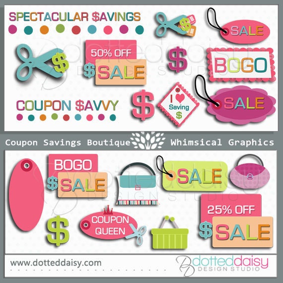Instant Download--Coupon Sale Savings Boutique Digital Design Clipart Graphic Elements