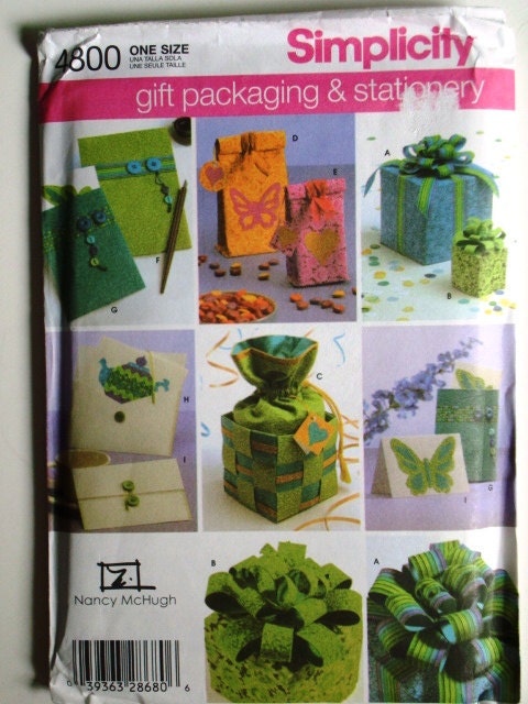 Simplicity Crafts 4800 Gift Packaging & Stationery Pattern. Nancy McHugh Designs. Gift Bags, Boxes and Bows. Uncut