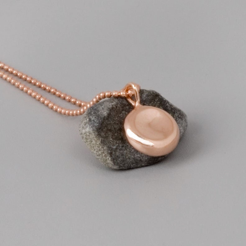 Rose Gold Pebble Necklace - Handmade Sterling Silver and Brass 18k Rose Coated Jewelry