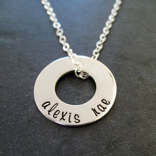 Custom Hand Stamped Necklace - Personalized Jewelry -  Reversible Floating  Eternity Necklace - Open Circle