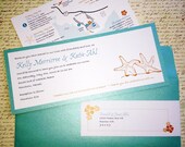 Beach Wedding Invitation, orange & teal, starfish illustration