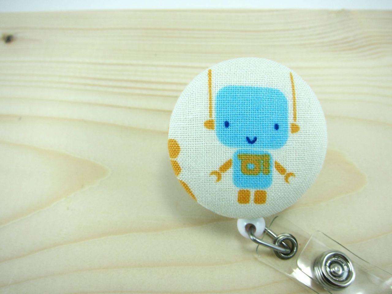 Retractable Badge Reel - ID Badge Holder (Clip-on) - Blue Robot