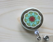 Retractable Badge Holder ID Badge Reel Lanyard  - mylar teal mandala