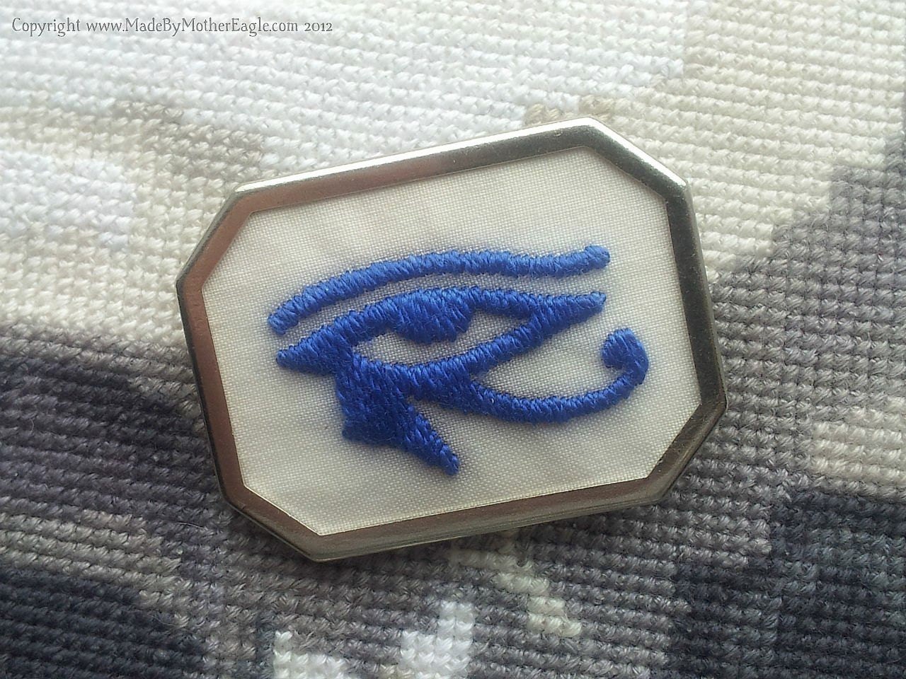 CUSTOM Made Eye Of Horus Brooch Pin, Hand-Embroidered Miniature in Silk, You Pick The Colour. FREE SHIPPING