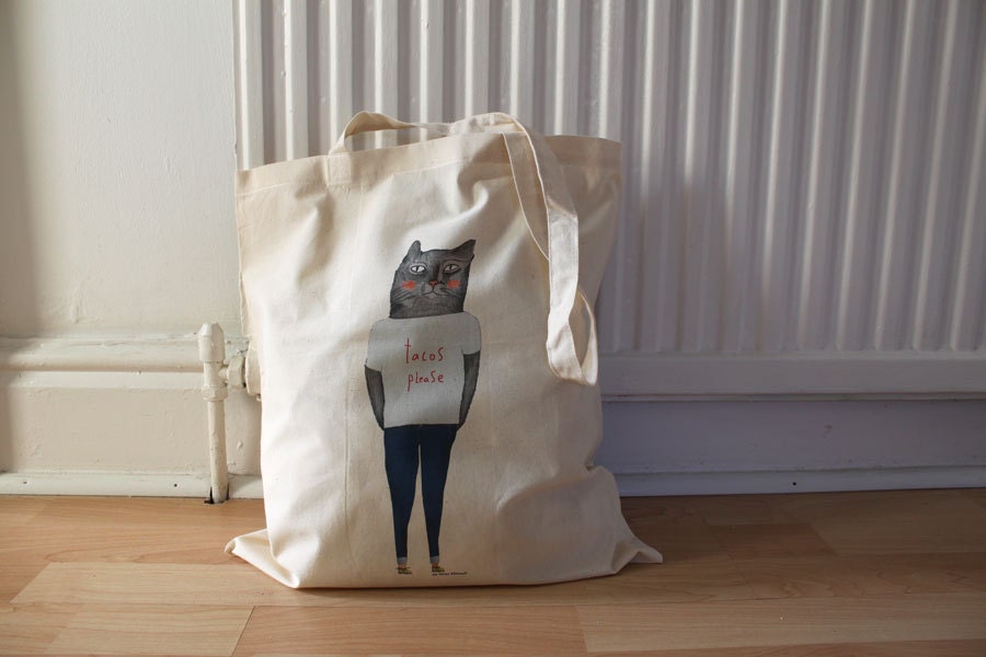 Cotton Tote Bag: Taco Kitty