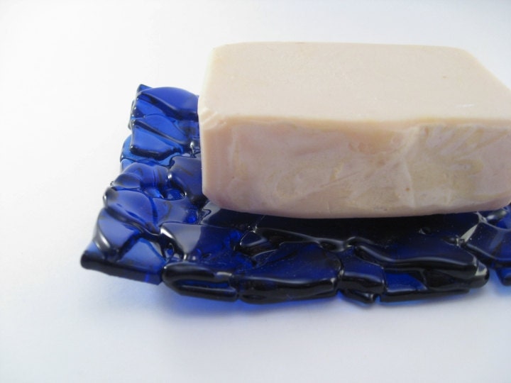 Recycled Glass Soap Dish Cobalt Blue