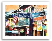 New Orleans French Quarter Mardi Gras Bourbon and Toulouse Street Signs Art 11x14" Print Signed and Numbered
