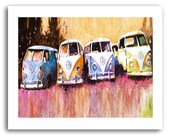 VW Bus 11x14" Volkswagen Pop Art Print Hippie Bus Junkyard "Purple Haze" Signed and Numbered