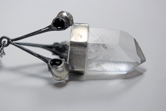 the afterlife. hummingbird skull & crystal talisman.