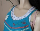 HALTER TANK VINTAGE Upcycle Beachy Boho "Love Is Blue"