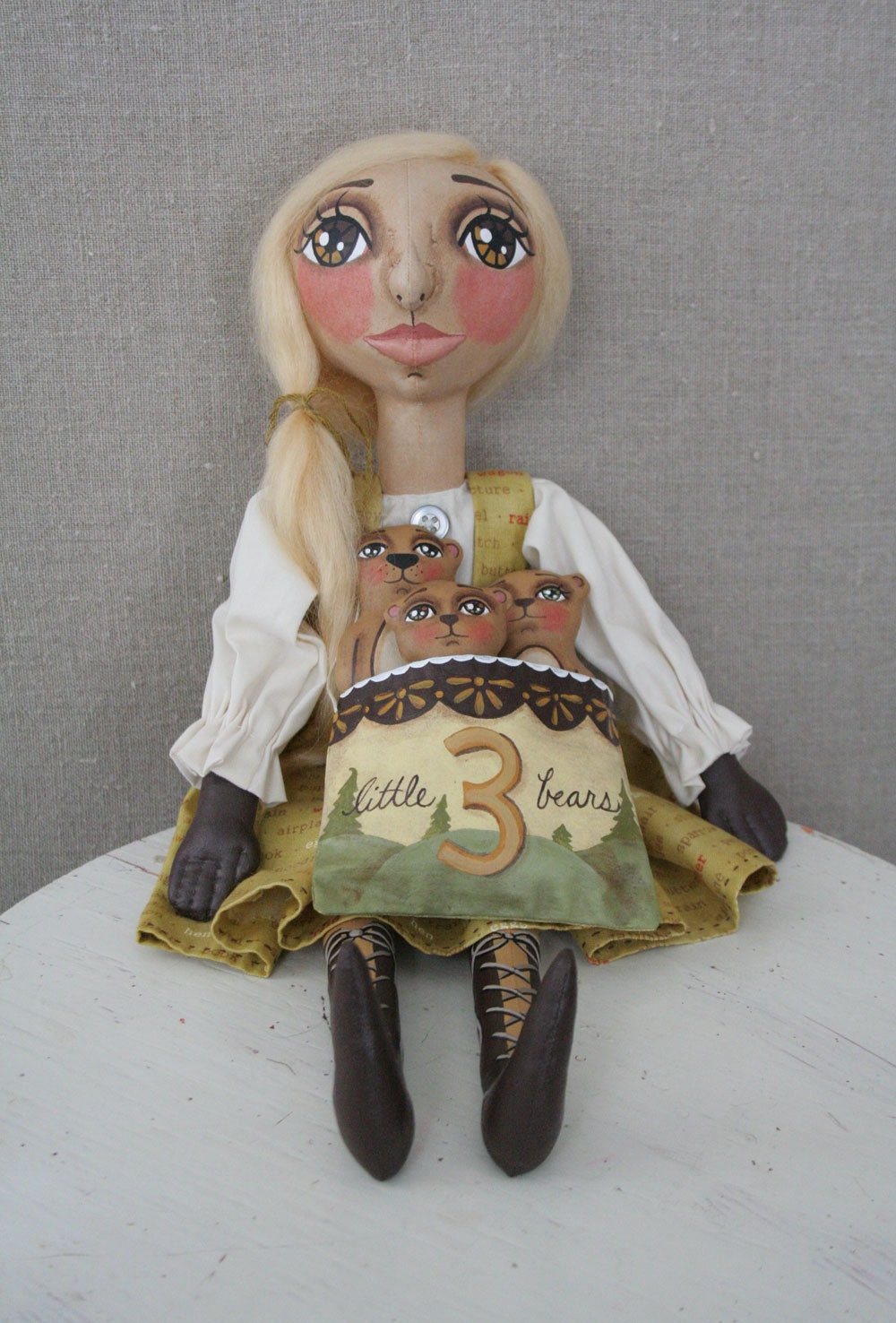 Goldilocks & Three Bears Folk Art Doll - Primitive Appalachian OOAK Art Doll