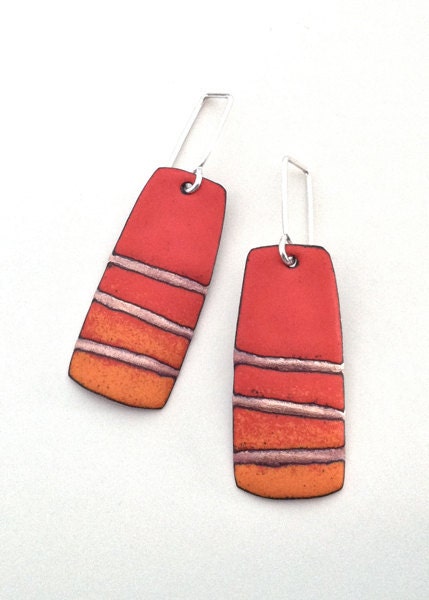 Embossed Patchwork Series Earrings in Red and Orange