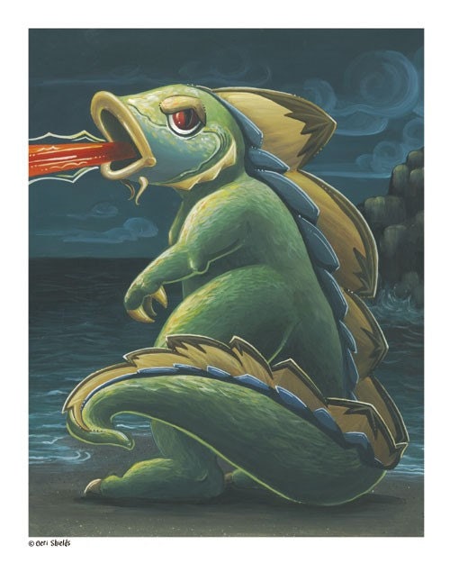 Codzilla - Cod Fish and Godzilla Type Monster Hybrid Creature Print by Geri Shields
