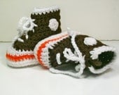 Crochet Baby Booties  Hi-top Sneakers  Brown with Orange Stripe Converse Style Basketball Shoes