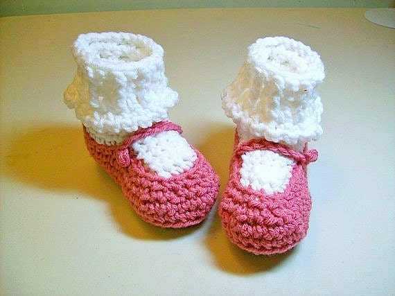 Crochet Baby Booties  Rose MaryJane Booties Baby Shoes Slippers