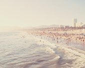 Los Angeles photography, Santa Monica beach photo, pale icy blue foamy waves, summer west coast vacation, California seaside, La La Land