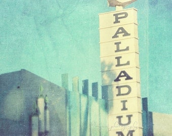 Los Angeles photography, Hollywood Palladium, peppermint blue decor Sunset Blvd retro music rock star concert moderne art deco architecture