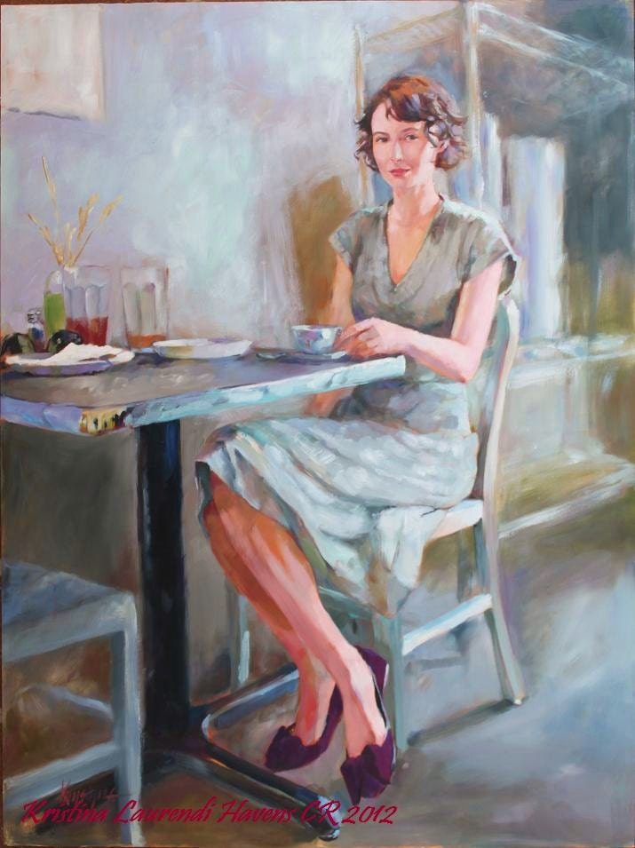 Painting in Soft Grey  "She Wore Violet Shoes" Large Art Print