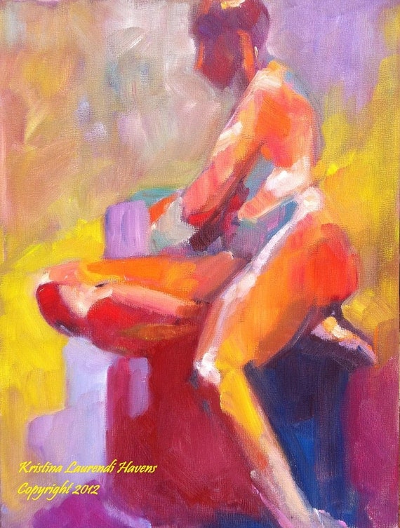 Colorful Abstract Painting of Female Nude Original Oil Painting Art