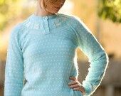 1970s TEDDY bear sweater AQUA blue