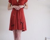Womens Fashion - Burnt Orange Party Dress - Soft Jersey V-neck Twist Front Dress -Lovely Neighbors From the Woods-size Extra Large