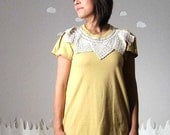 Adorable dress upcycled soft cotton crochet lace collar large MELLOW YELLOW