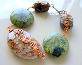 Autumn Ocean Jasper & Copper Bracelet - Wire Wrapped - Rustic - stoneandbone - Bohemian