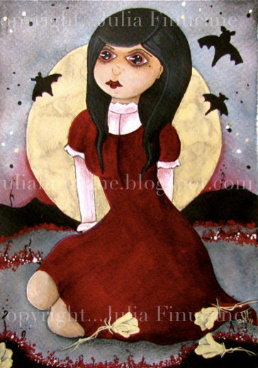 Fantasy Art - Gothic Vampire Print - Full Moon with Black Bats Halloween Artwork - 8 x 10 Inches