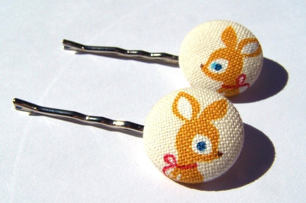 Deer Bobby Pins with Handmade Fabric Covered Buttons