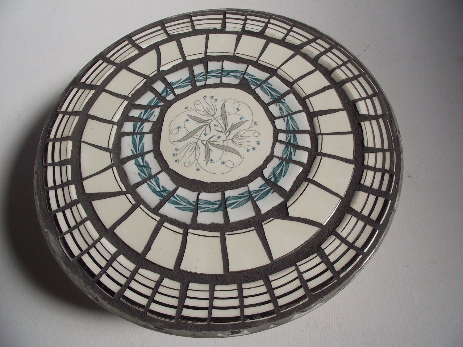 China Mosaic -Vintage Cake Pedestal - Platinum and Turquoise