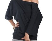 Oversized Off The Shoulder Top - Womens Cotton Fashion Shirt Black