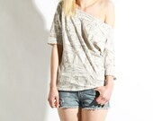 Off Shoulder Slub Top - Womens NY Subway Line Print Tee, Slouchy Shirt