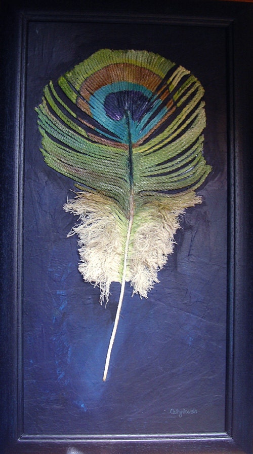 Peacock Feather Painting - Mixed Media Original - Constructed in String