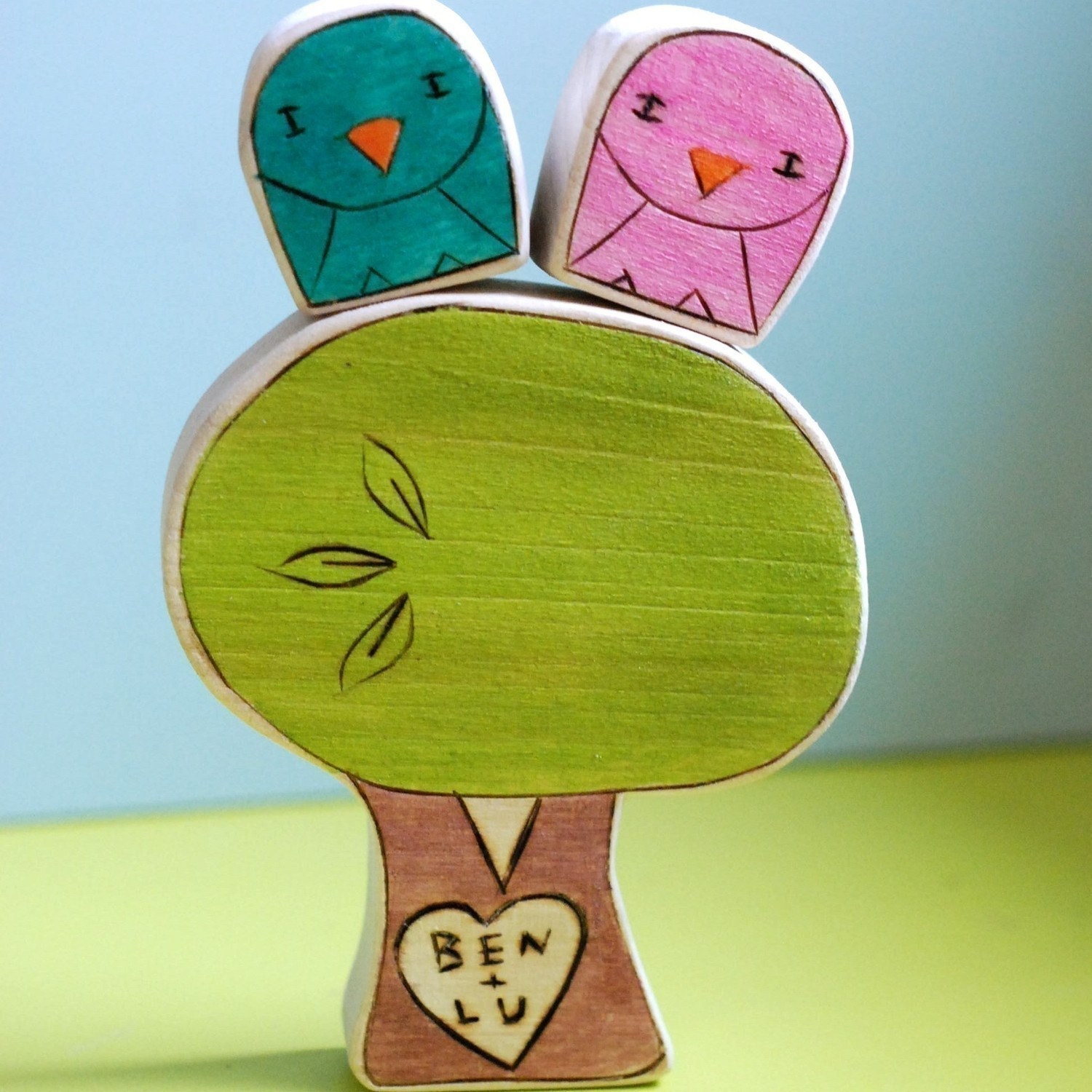Personalized Sweetheart Tree and Tweet Bird Pair  Wedding Cake Topper Love Gift