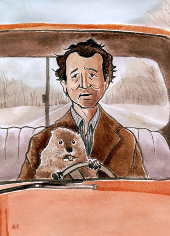 Bill Murray as Phil Connors in "Groundhog Day" watercolor - 5"x7" Postcard Print
