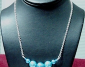 Beautiful Sky Blue Vintage Graduating Pearls with Swarovski Crystals Smiling Bar Necklace Choker