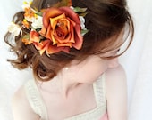 rustic autumn floral hair comb - HARVEST - a copper orange rose bridal accessory