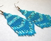 Shimmering Blue Beaded Chandelier/Fringed Earrings
