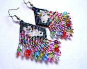 Seed Beaded Shimmering Rainbowed Hair Unicorn Head Bead woven Crystal Fringed Dangle Earrings MADE To ORDER and Free U.S.A. shipping