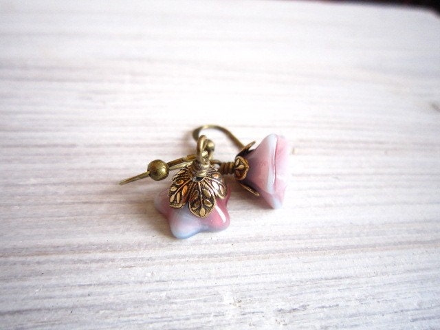 Fleur Posy Drop Earrings in Blueberry and Brass