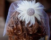 Carmen  - Handmade Swarovski Crystal Ivory Feather Head Piece, brooch, bridal veil accent, Your Choice of centerpiece