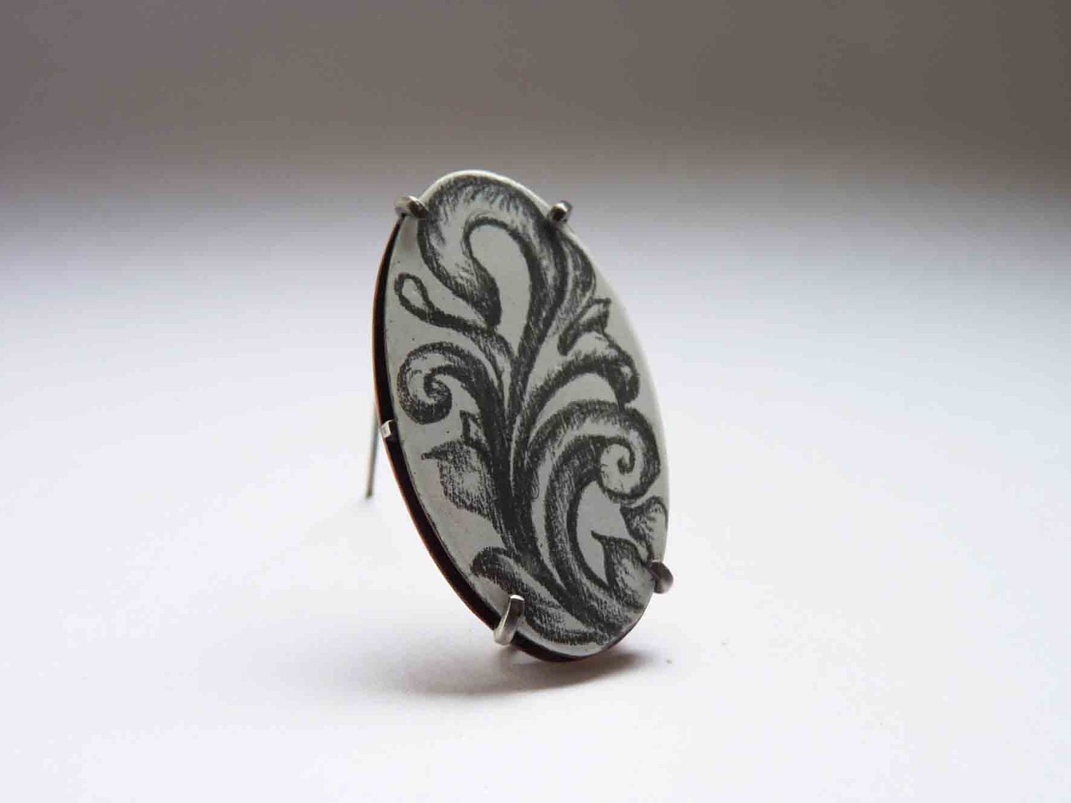 Ornamental Brooch Necklace , Sterling silver and white copper Enameled, Made to order.